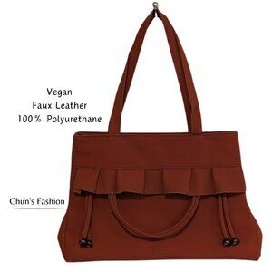 Women's Fashion Bag Russet Brown Faux Leather with Ruffles & Fringe SZ: Medium